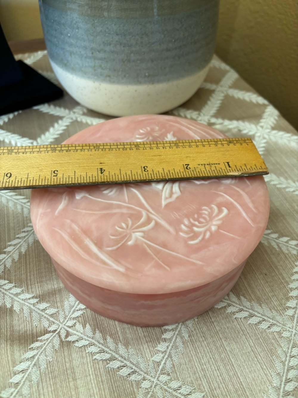Vintage Pink Butterfly Jewelry Box Trinket Dish w/Lid Incolay Stone Round Flower - Picture 9 of 10